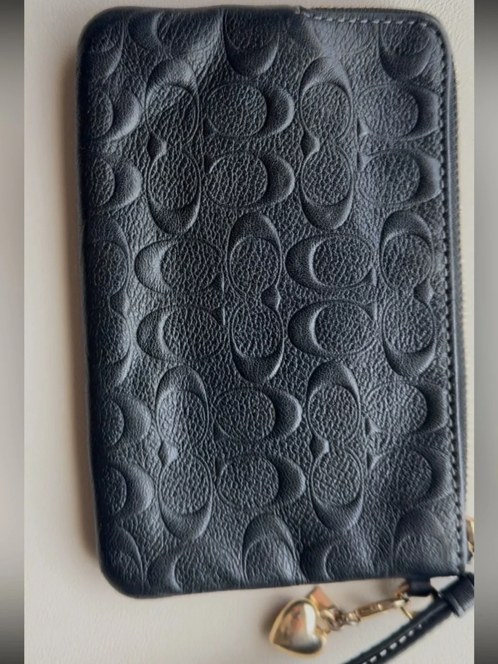 Coach Black Embossed Signature Wristlet with Gold Logo